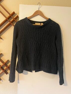 Inhabit Elegant Dark Blue Cozy Knit Crewneck Open Back Sweater - Cashmere/Linen